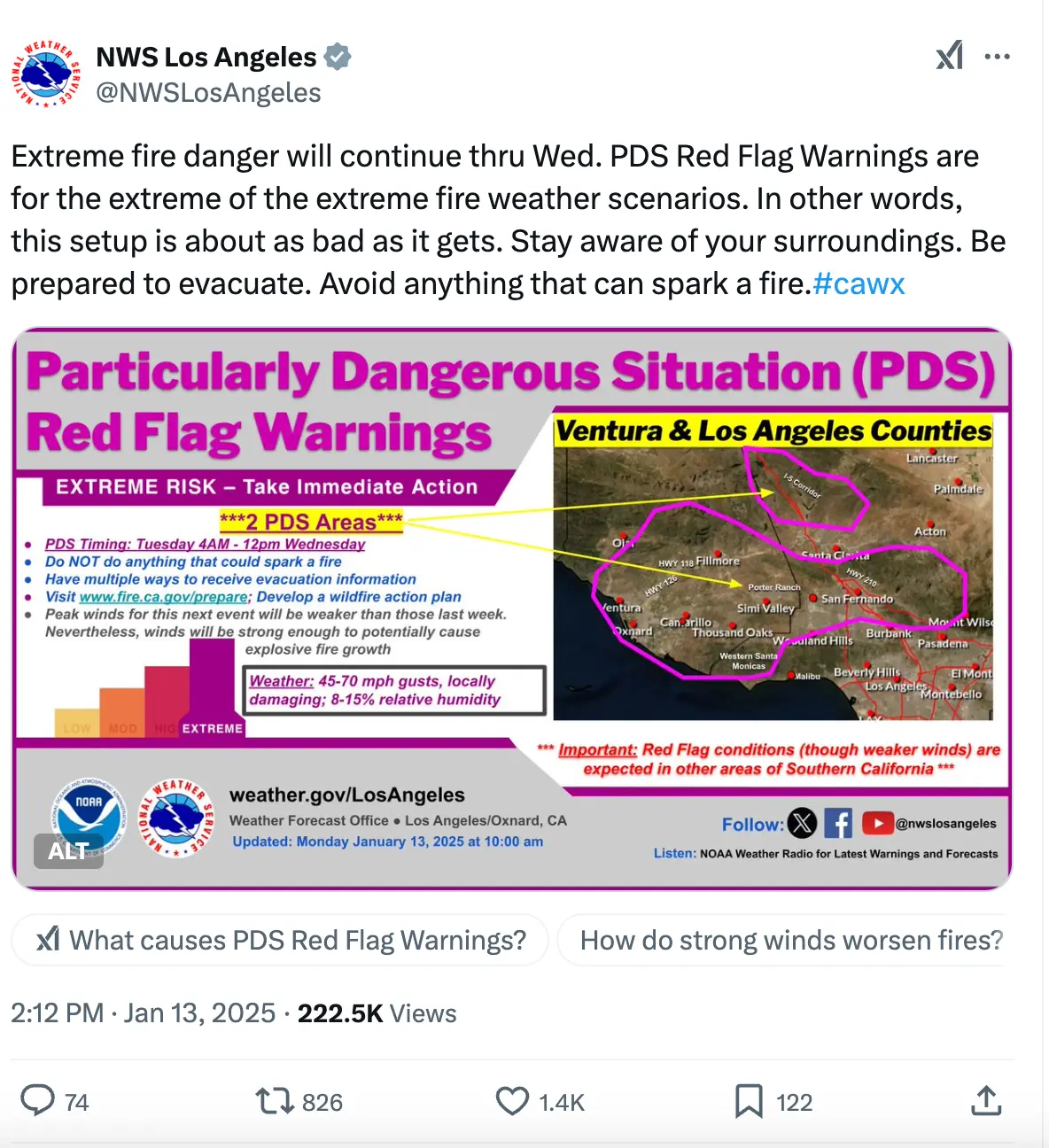 NWS Los Angeles on X: Extreme fire danger will continue thru Wed. 